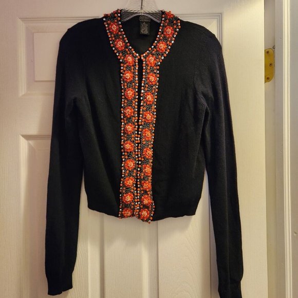 Lucky Brand Sweaters - Lucky Brand Cardigan Black Cashmere Wool Angora Rabbit Hair Blend Beaded Med vtg